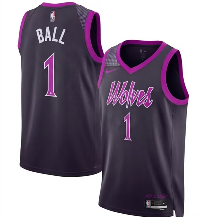 Men's Minnesota Timberwolves #1 LaMelo Ball 2026 Purple City Edition Stitched Jersey